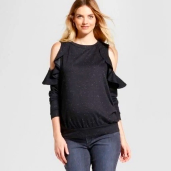 Isabel Maternity by Ingrid & Isabel Sweaters - Open shoulder ruffle maternity sweater